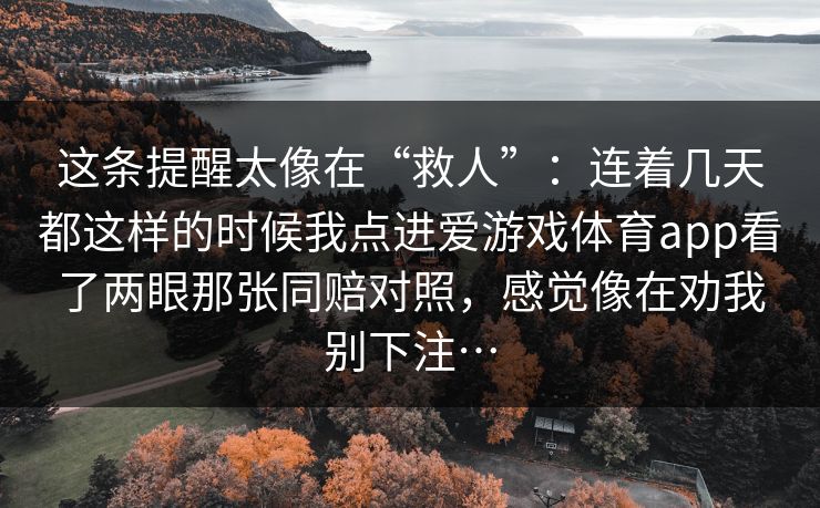 这条提醒太像在“救人”：连着几天都这样的时候我点进爱游戏体育app看了两眼那张同赔对照，感觉像在劝我别下注…