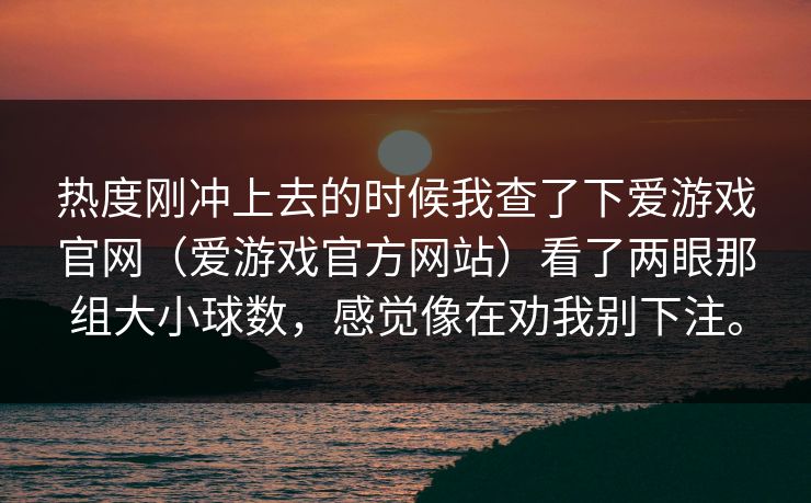 热度刚冲上去的时候我查了下爱游戏官网（爱游戏官方网站）看了两眼那组大小球数，感觉像在劝我别下注。