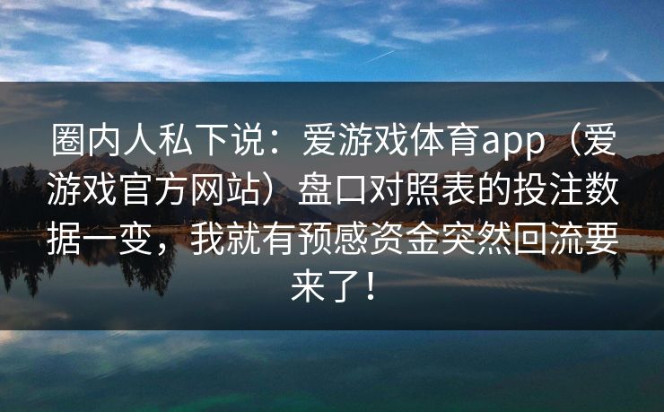圈内人私下说：爱游戏体育app（爱游戏官方网站）盘口对照表的投注数据一变，我就有预感资金突然回流要来了！