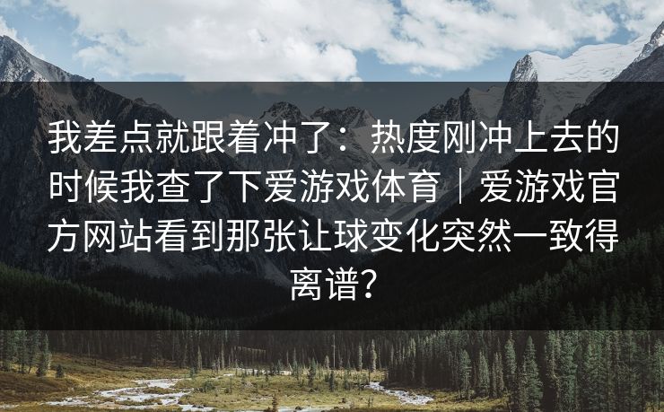 我差点就跟着冲了：热度刚冲上去的时候我查了下爱游戏体育｜爱游戏官方网站看到那张让球变化突然一致得离谱？